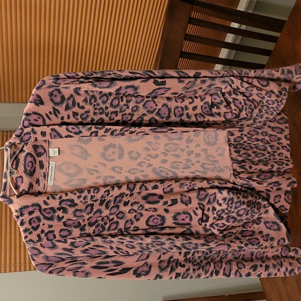 Boston Proper animal print, collar draped sweater.  Size XS.  Pink, grey, black